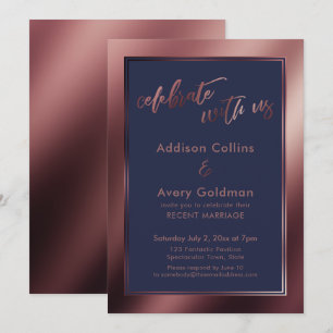 Rose Gold & Dark Navy Blue Celebrate with Us Invitation