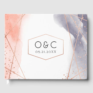 Rose Gold Dawn Watercolor Geometric wedding Guest Book