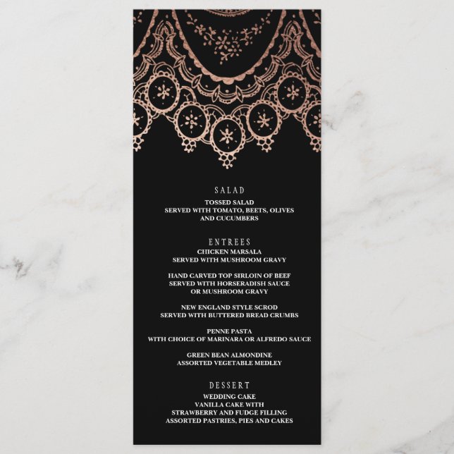 Rose Gold Delicate Lace Wedding Menu (Front)
