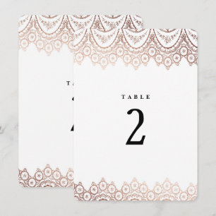 Rose Gold Delicate Lace Wedding Table Number