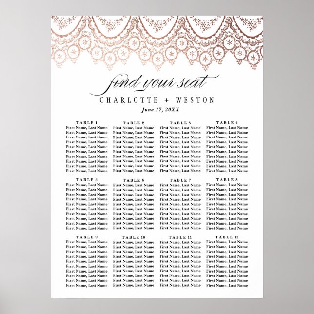 Rose Gold Delicate Wedding Seating Chart (Front)