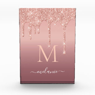 Rose Gold Desk Accessories Custom Name and Letter Photo Block