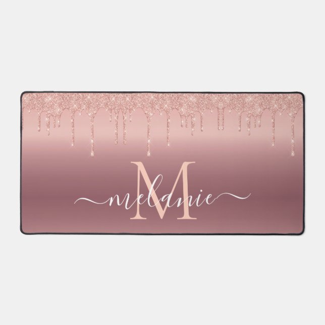 Rose Gold Desk Mat Custom Name and Letter (Front)