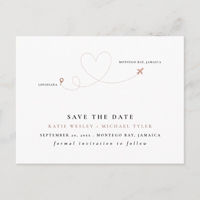 Rose Gold Destination Wedding Save the Date Announcement Postcard (Front)