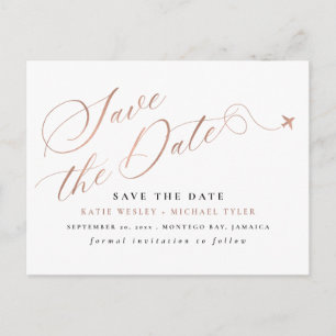 Rose Gold Destination Wedding Save the Date Announcement Postcard