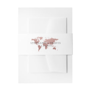 Rose Gold Destination Wedding World Map Adventure Invitation Belly Band
