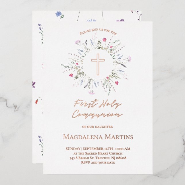 rose gold details First Communion wildflowers (Front/Back)