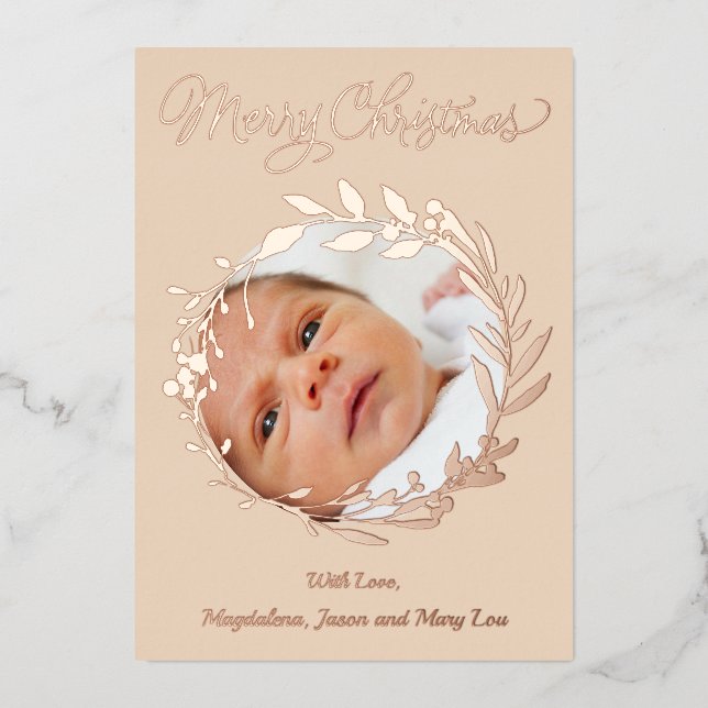 rose gold details Merry Christmas Foil Holiday Card (Front)
