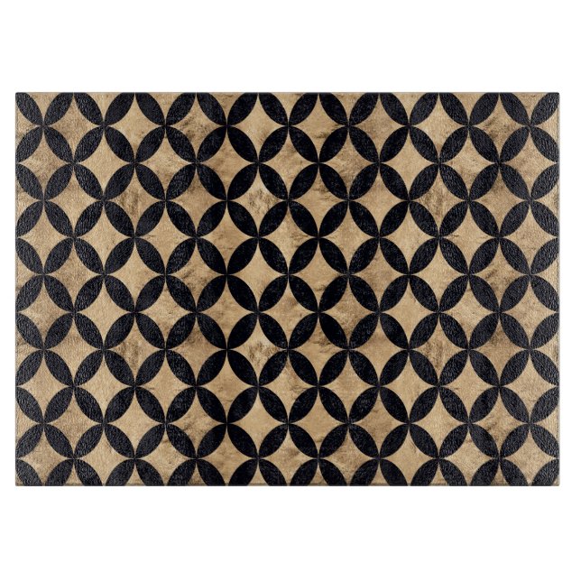 Rose gold diamond circle on black background cutting board (Front)