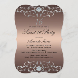 Rose Gold Diamond Damask Sweet 16 Invite