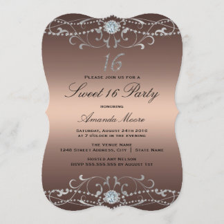Rose Gold Diamond Damask Sweet 16 Invite