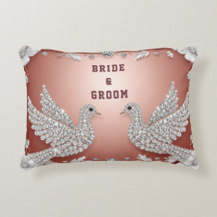 Rose Gold Diamond Dove Frame Romantic Floral Decorative Cushion
