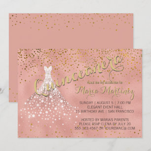 Rose Gold Diamond Dress Quinceanera Invitation