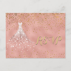 Rose Gold Diamond Dress Quinceanera RSVP Card