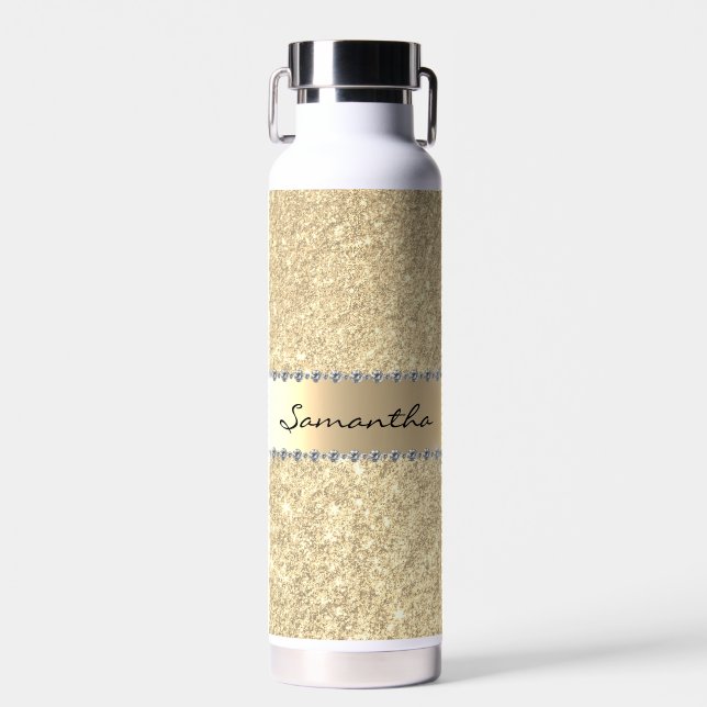 Rose Gold Diamond Glitter Bling Metallic Monogram  Water Bottle (Front)
