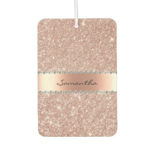 Rose Gold Diamond Glitter Bling Monogram   Car Air Freshener