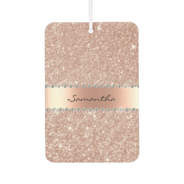 Rose Gold Diamond Glitter Bling Monogram   Car Air Freshener (Front)