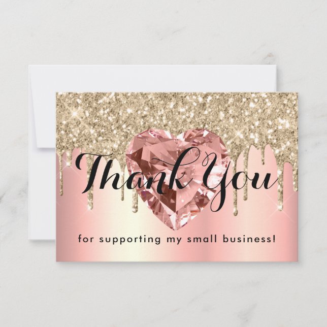 Rose Gold Diamond Heart Small Business Custom Thank You Card (Front)