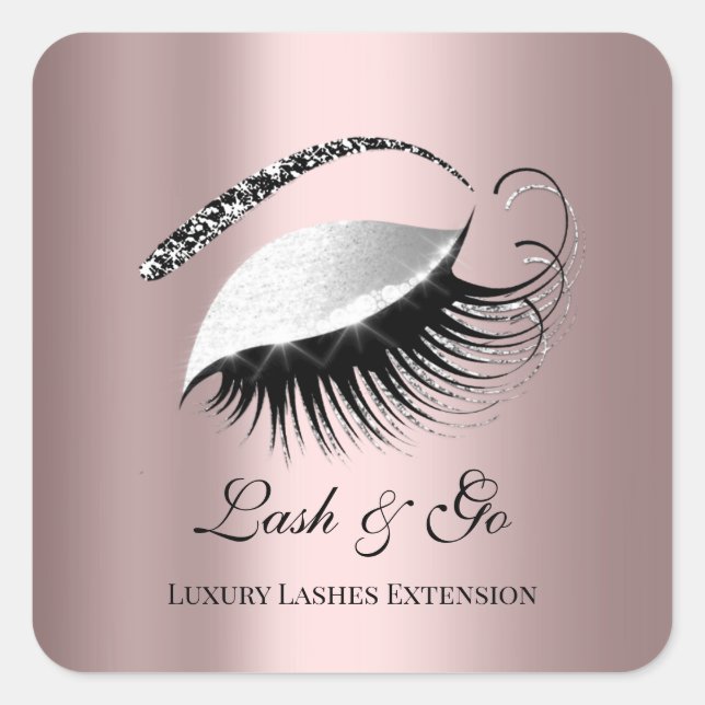 Rose Gold Diamond Makeup Artist Lash Silver Square Sticker (Front)