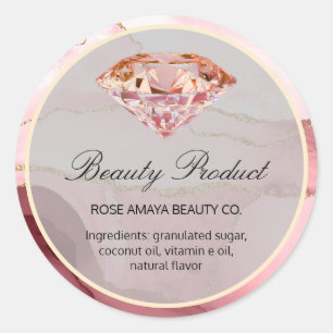 Rose Gold Diamond Marble Agate Beauty Spa Product Classic Round Sticker