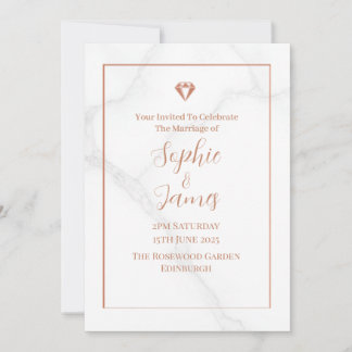 Rose Gold Diamond Marble Modern Wedding Invitation