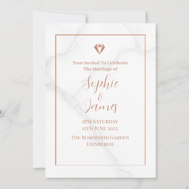 Rose Gold Diamond Marble Modern Wedding Invitation (Front)
