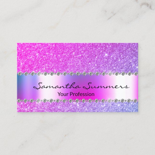 Rose Gold Diamond Metal Elegant Customise Glitter Business Card (Front)