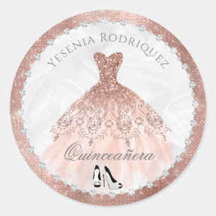 Rose Gold Diamond Sparkle Glam Quinceanera Classic Round Sticker