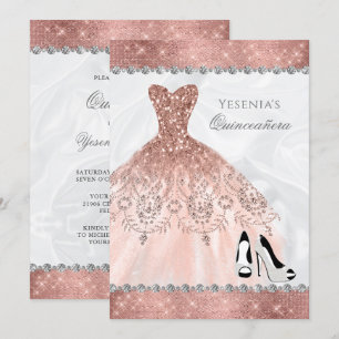 Rose Gold Diamond Sparkle Glam Quinceanera Invitation