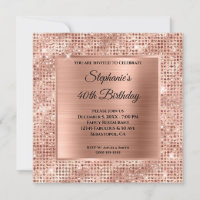 Rose Gold Diamond Studded Foil 40th Birthday