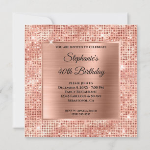 Rose Gold Diamond Studded Foil 40th Birthday Invitation