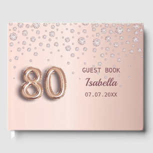 Rose gold diamonds 80th birthday guest book