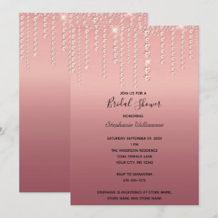 Rose Gold Diamonds Dripping Trendy Bridal Shower Invitation