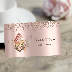  Rose Gold Diamonds Floral Cupcake Rolling Pin Business Card