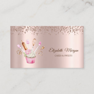 Rose Gold Diamonds,Flower Cupcake Bakery Tools Business Card