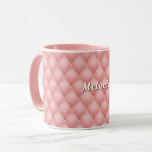 Rose Gold Diamonds Tufted Custom Name Coffes Mug