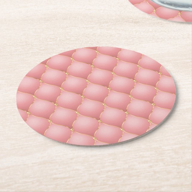 Rose Gold Diamonds Tufted Paper Coaster (Angled)