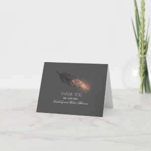Rose Gold Dipped Glitter Feather Elegant Thank You Card