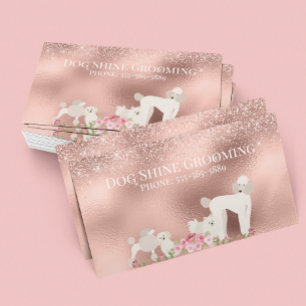 Rose Gold Dog Grooming Glitter Pet Services Business Card