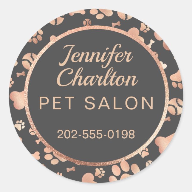 Rose Gold Dog Walker Pet Salon Paw Print Classic Round Sticker (Front)