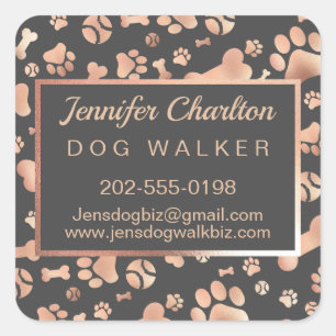 Rose Gold Dog Walker Pet Sitter Paw Print Square Sticker