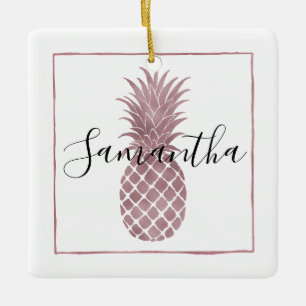 Rose Gold Dots Pineapples Ceramic Tree Decoration