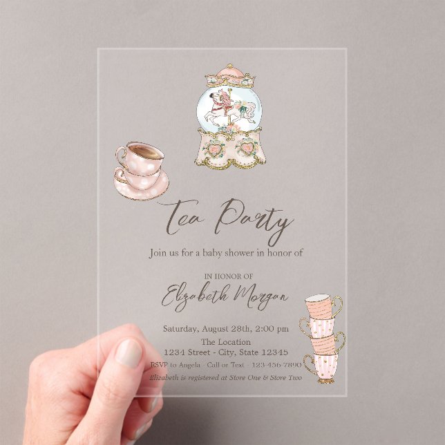Rose Gold Dots Tea Party Baby Shower   Acrylic Invitations (Insitu (Handheld))