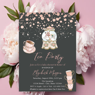 Rose Gold Dots Tea Party Baby Shower   Invitation