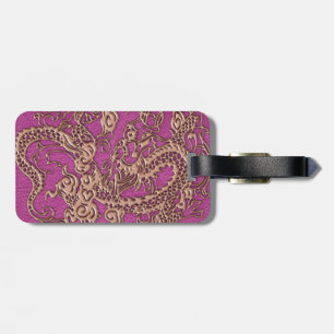 Rose Gold Dragon on Pink Magenta Leather Texture Luggage Tag