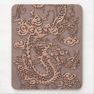 Rose Gold Dragon on Taupe Leather Texture Mouse Mat