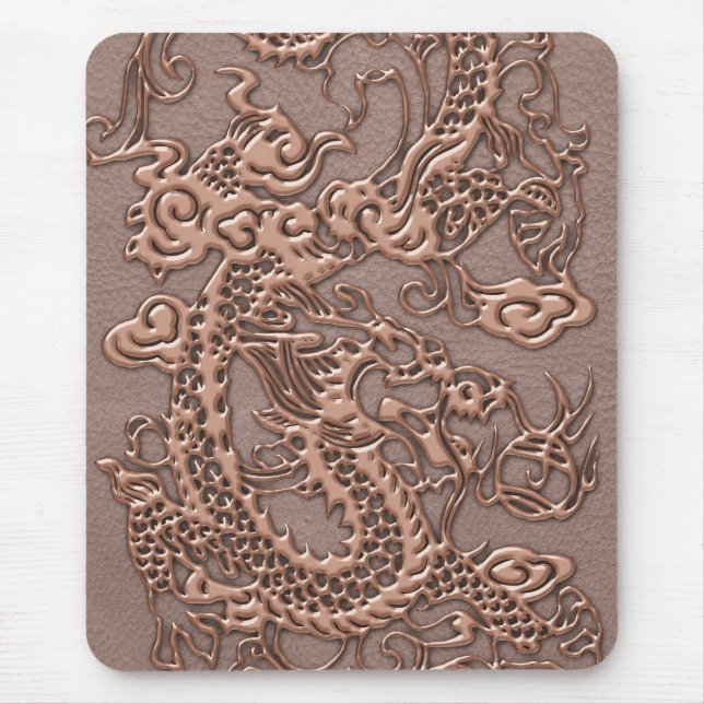 Rose Gold Dragon on Taupe Leather Texture Mouse Mat (Front)