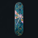 Rose Gold Dragonfly on Turquoise Floral Background Skateboard<br><div class="desc">Pink - Rose Gold Dragonfly on Turquoise Floral Nature Background. The Aqua Blue background contains girly gold foil Rose Flowers and Petals in the Pattern.</div>