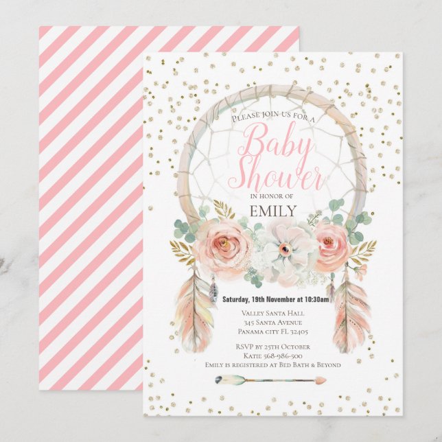 Rose Gold Dream-Catcher Boho Invitation (Front/Back)