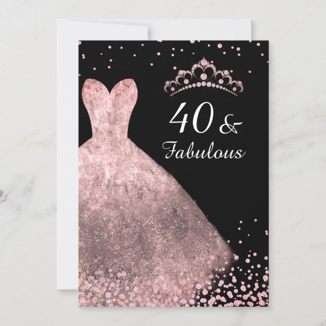Rose Gold Dress Black 40 & Fabulous 40th Birthday Invitation (Front)
